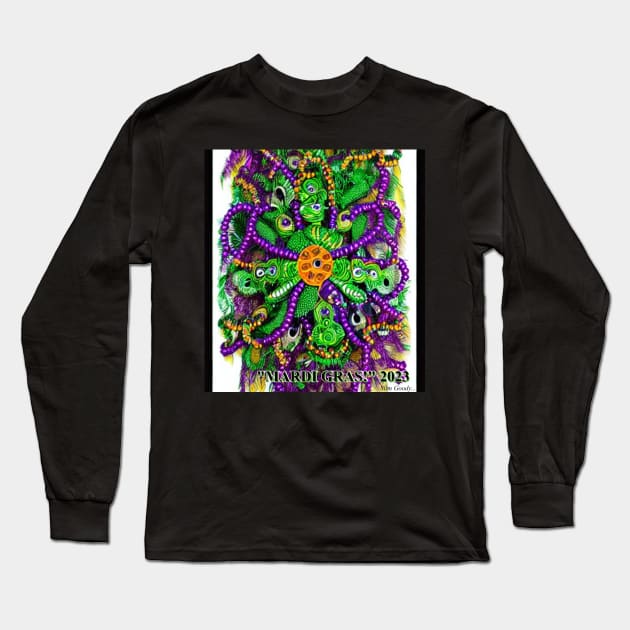 Mardi Gras beads party dinks gumbo Long Sleeve T-Shirt by Slimgoody's Tees